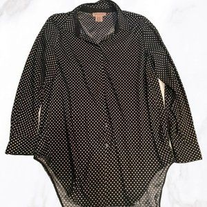 Philosophy black  and white polka dot long sleeve button down tunic blouse L